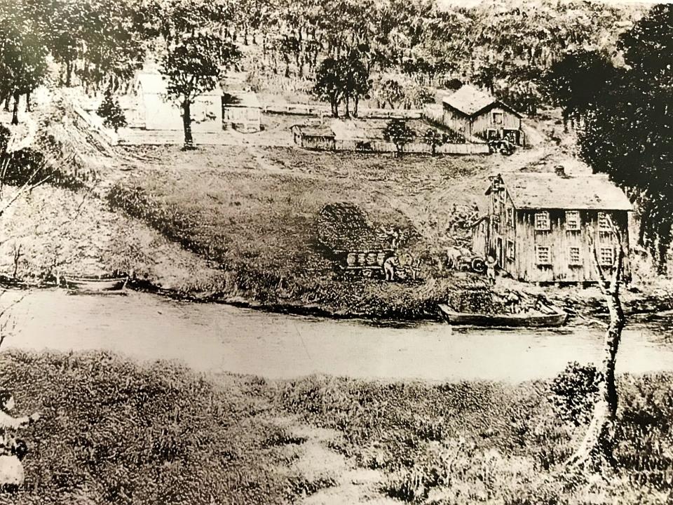 Rueping Tannery sat atop the bank of the Fond du Lac River, as seen in this 1924 painting by William Rueping. One of the city's most stable industries for more than a century, the tannery , which later became Fred Rueping Leather Company, closed its doors in 1985.