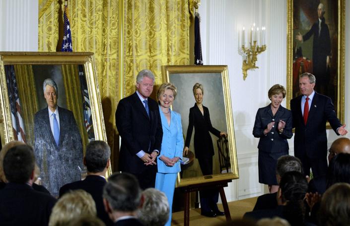 The official White House portraits of former President Bill Clinton and former First Lady Hillary Clinton were unveiled at the White House on June 14, 2004.