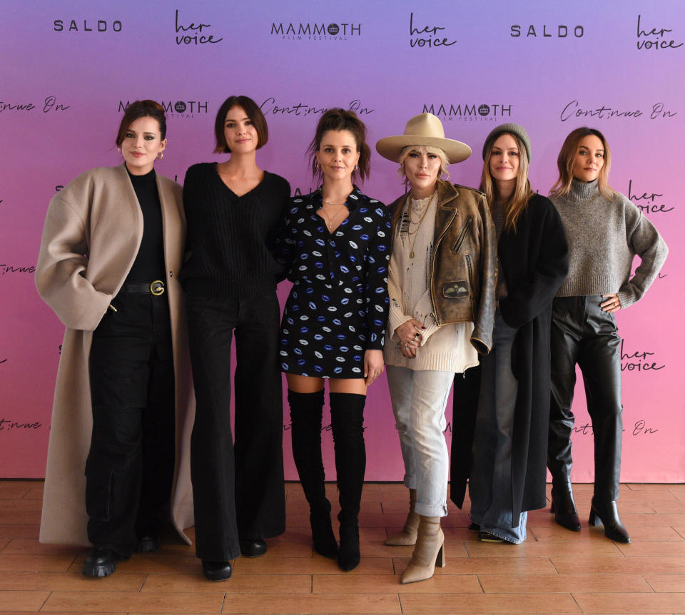 MAMMOTH, CALIFORNIA - MARCH 03: Bella Thorne, Shelley Hennig, Alexandra Chando, Nadine Crocker, Rachel Bilson and Olivia Allen attend HER VOICE: A Conversation with Trailblazing Women at the Mammoth Film Festival on March 03, 2024 in Mammoth, California. (Photo by Vivien Killilea/Getty Images for Mammoth Film Festival)