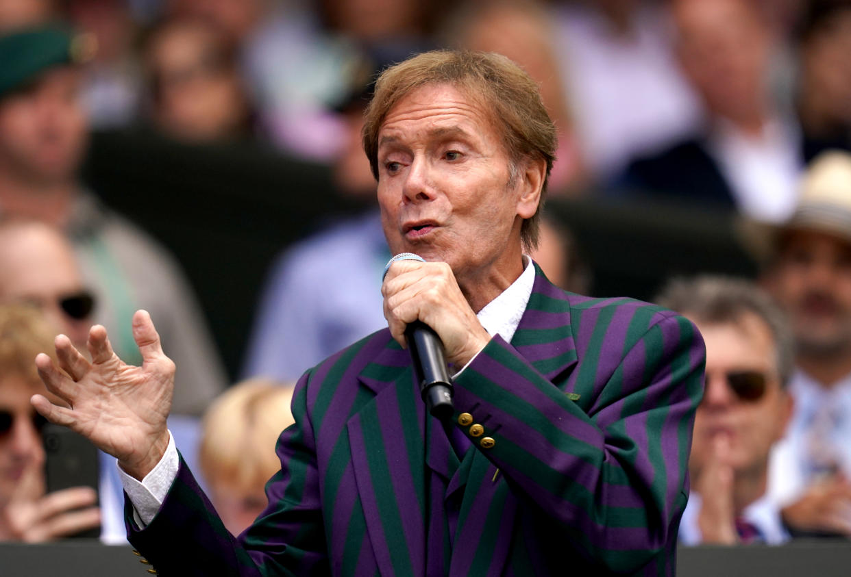 Sir Cliff Richard sang an acapella version of Summer Holiday as part of the Centre Court centenary celebrations at Wimbledon. (PA)