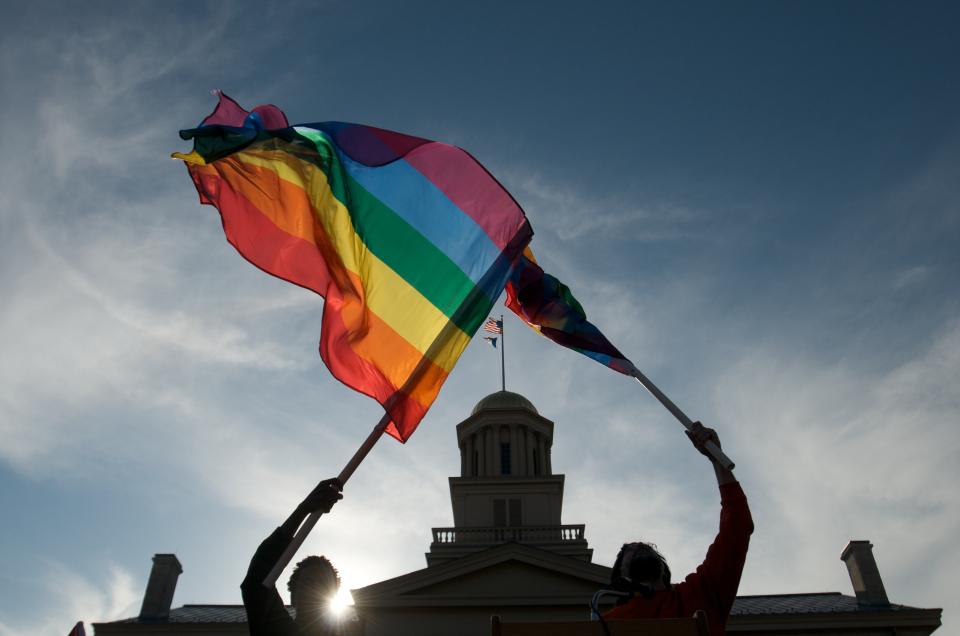 Gay, lesbian and transgender activists in Iowa City, Iowa. (Photo by David Greedy/Getty Images)