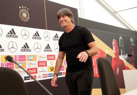 Soccer Football - FIFA World Cup - Germany Squad Announcement - Eppan, Italy - June 4, 2018 Germany coach Joachim Loew during the press conference REUTERS/Lisi Niesner