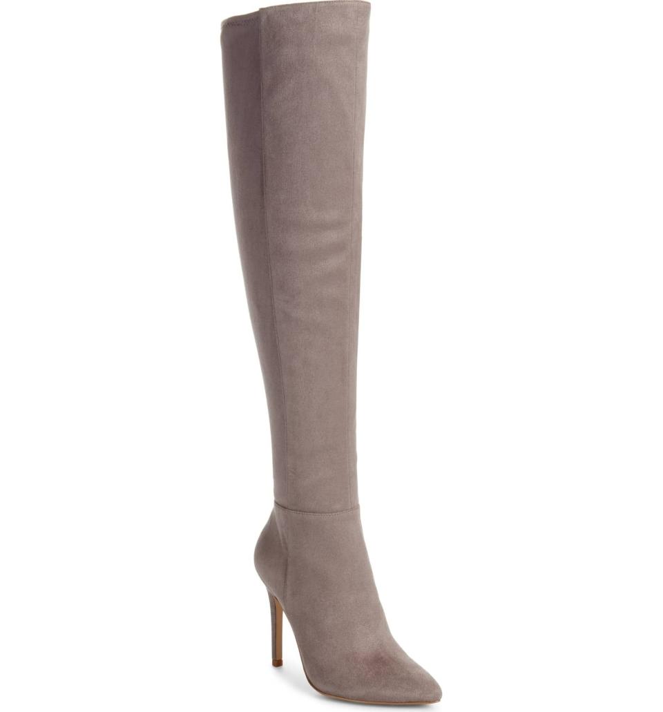 Debutante Taupe Thigh High Fitted Dress Boot