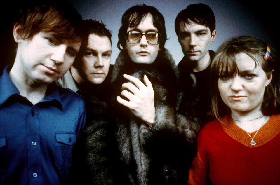 Pulp in 1998, l-r, Mark Webber, Nick Banks, Jarvis Cocker, Mackey and Candida Doyle - Martyn Goodacre/Getty Images