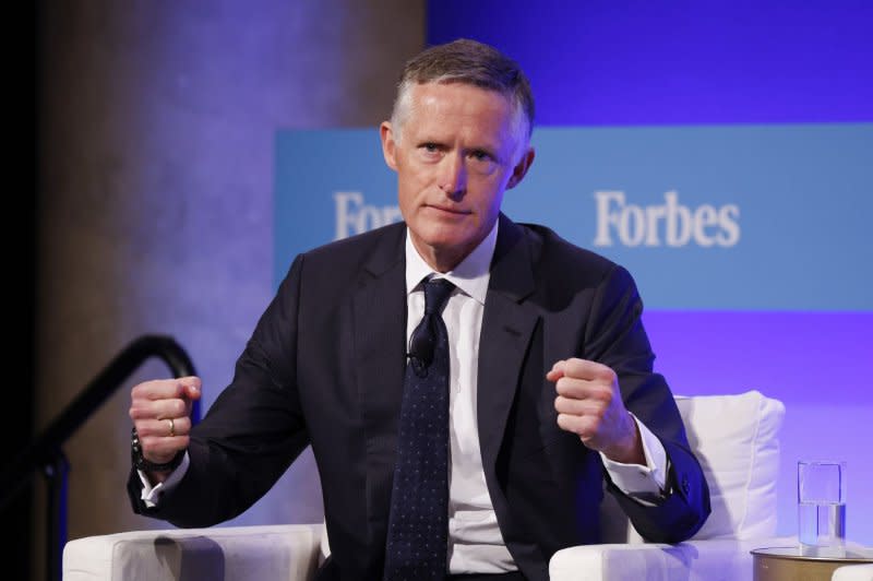 Andreas Halvorsen, co-founder and CEO, Viking Global Investors said it's "somewhat curious" that investors are optimistic about the economy while expressing concern about global politics. Photo by John Angelillo/UPI