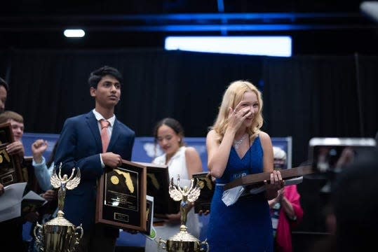 Erin Gaydar, graduate from Edgewood Jr./Sr. High School, pictured at the Florida State Science & Engineering Fair, where she learned she had qualified to compete at the International Science and Engineering Fair. She competed at ISEF in May 2022 and placed fourth in her category.