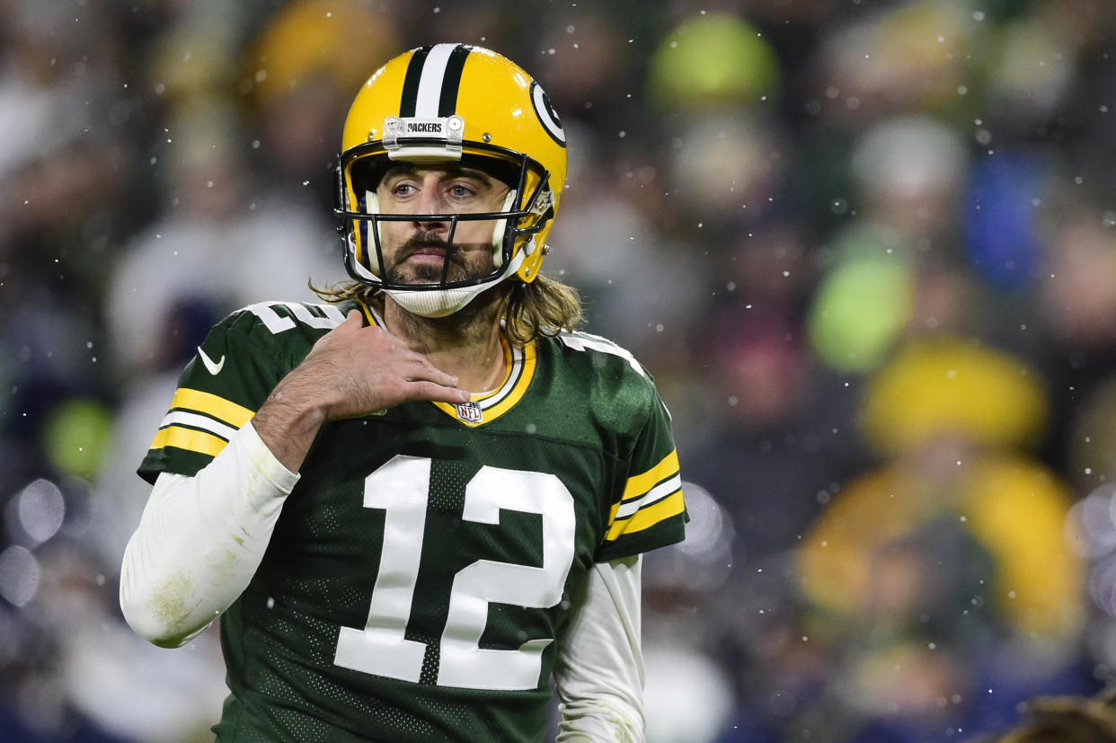 Aaron Rodgers said he has a fractured toe he plans to deal with through the season. (Photo by Patrick McDermott/Getty Images)