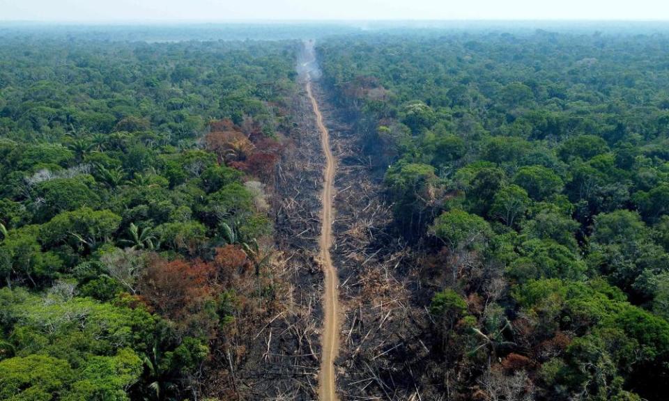 A deforested area on a stretch of the BR-230 (Transamazonian highway) in Humaitá, Amazonas State, Brazil.