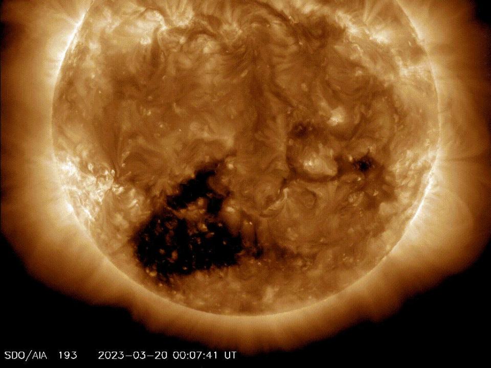 A video from NASA's Solar Dynamics Observatory shows the massive hole in the sun's atmosphere.