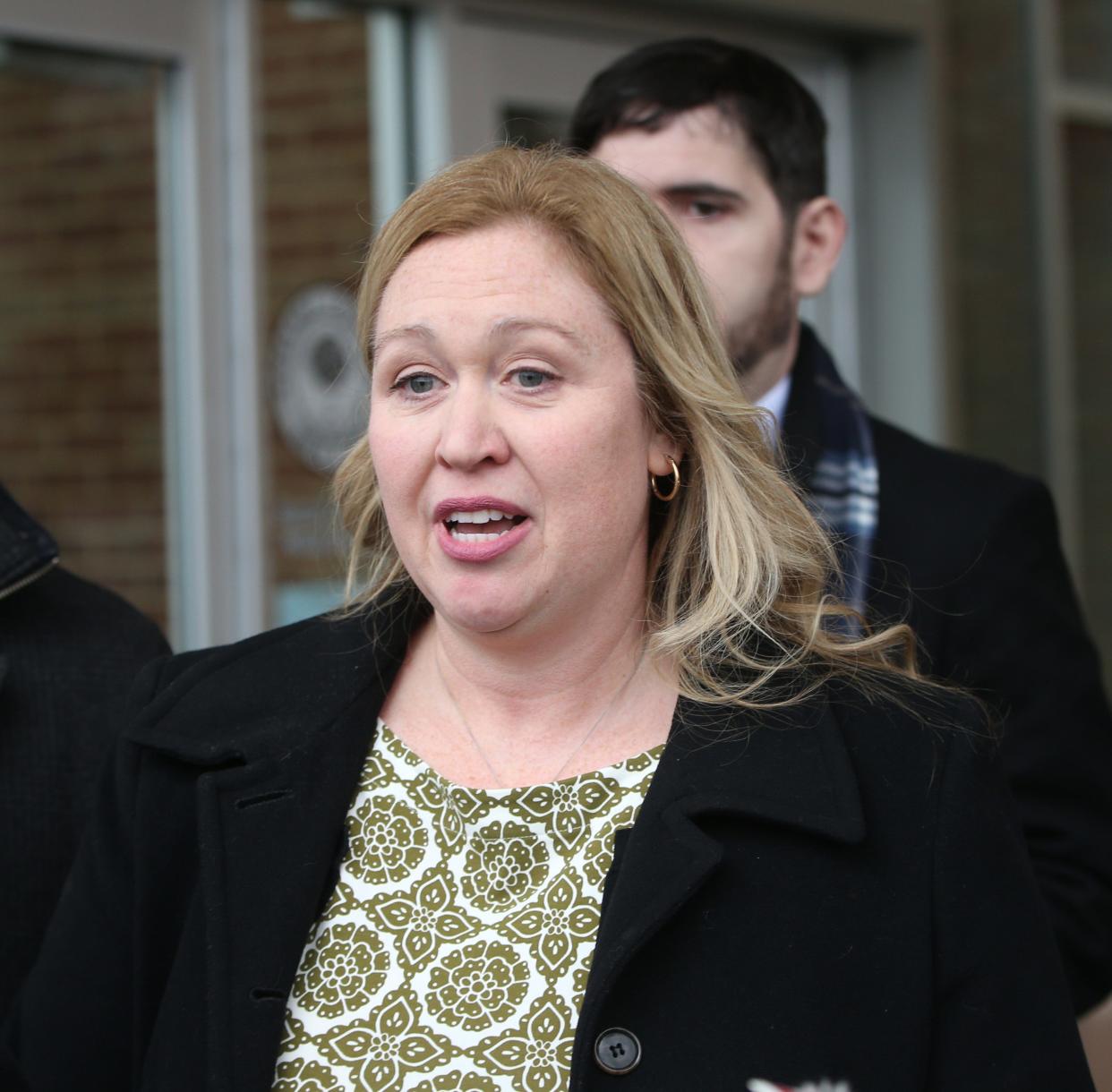 Karen McDonald Whalen outside the Orange County Courthouse after the arraignment of Edward Holley on February 2, 2024.