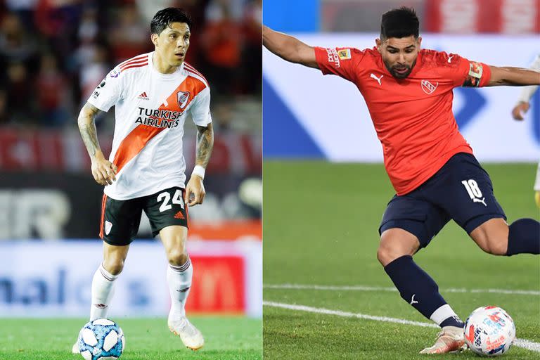 Enzo Pérez y Silvio Romero, referentes de River e Independiente, que irán en pos de la punta del Torneo 2021.