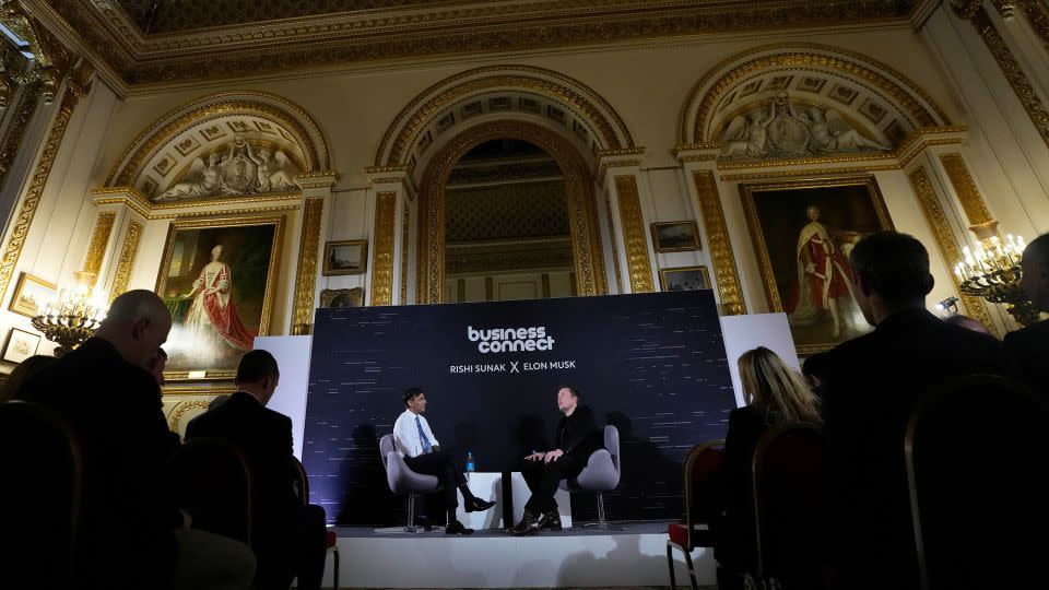 Sunak's November 2023 interview of Elon Musk was seen by many as an excruciating attempt to impress the billionaire Tesla and SpaceX CEO. - Kirsty Wigglesworth/Pool/Reuters