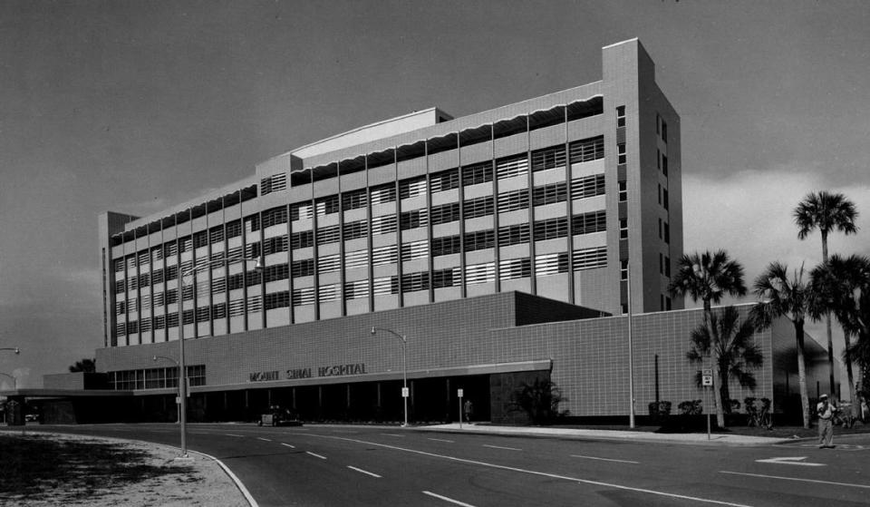 Mount Sinai Hospital, at he foot of the Julia Tuttle Causeway, in 1980s.