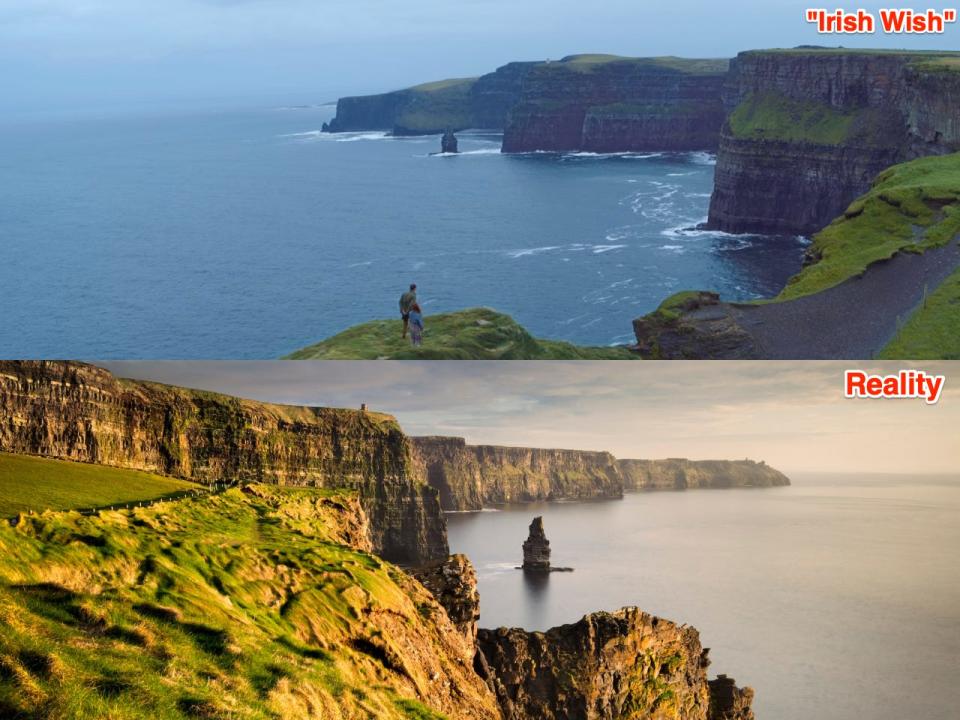 The Cliffs of Moher in "Irish Wish" and in real life.