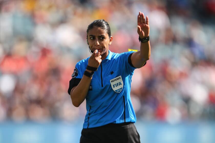KANSAS CITY, KS - JULY 26: Referee Christina Unkel during the 2018 Tournament Of Nations women match.