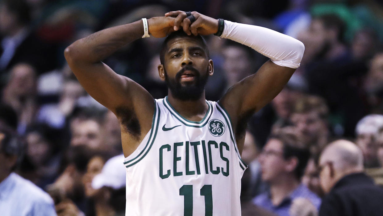 Kyrie Irving appeared irked at a reporter’s question about Christmas Thursday. (AP)