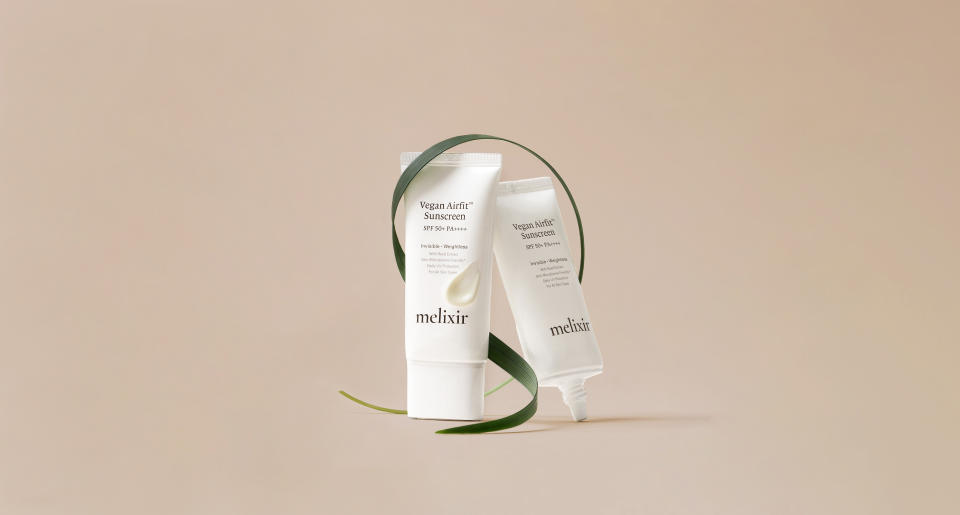 Melixir Vegan Airfit Sunscreen Duo SPF 50+ PA++++ in white packaging.
