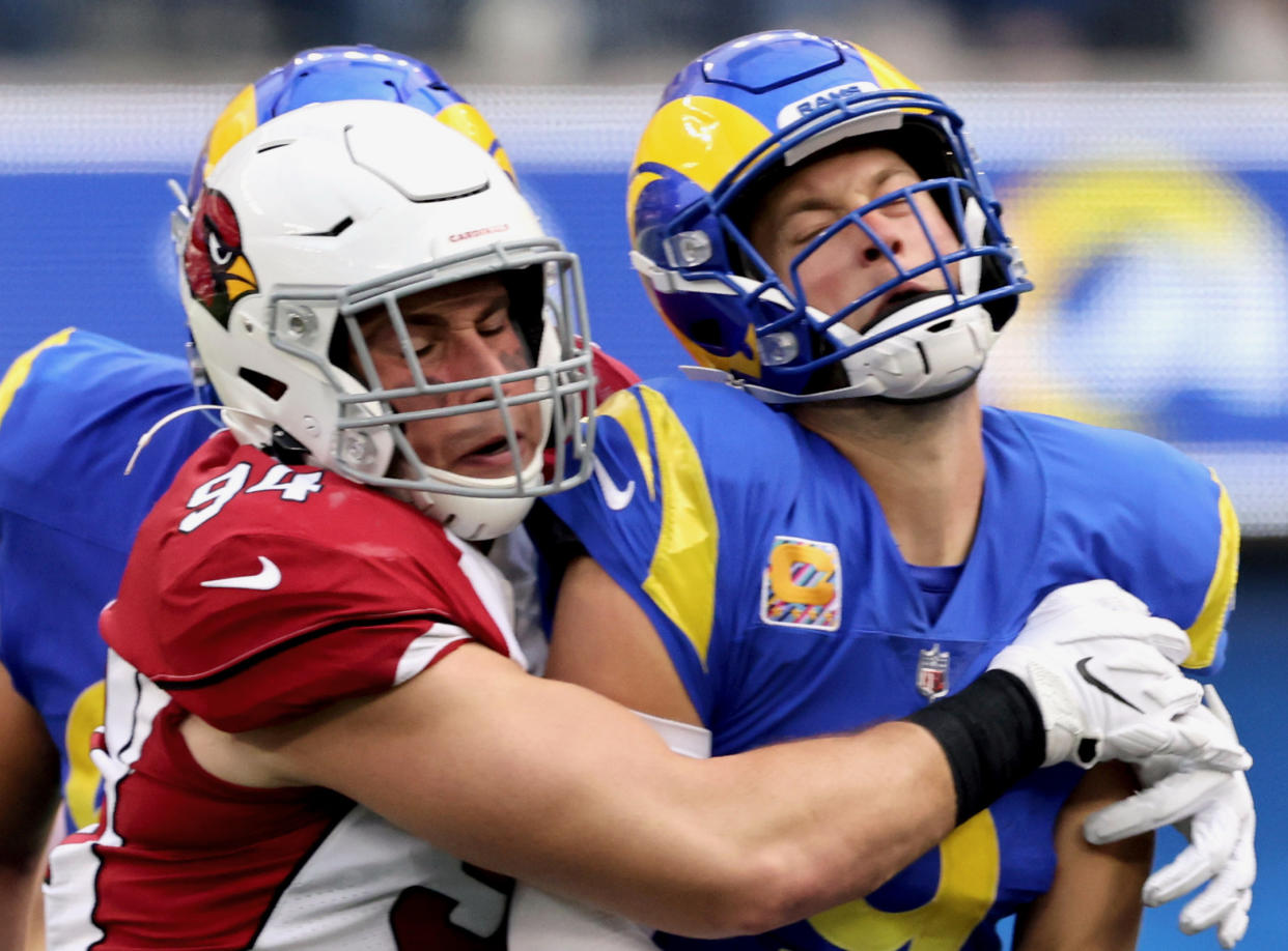 Los Angeles Rams quarterback Matthew Stafford looked little like an MVP candidate on Sunday. (Harry How/Getty Images)