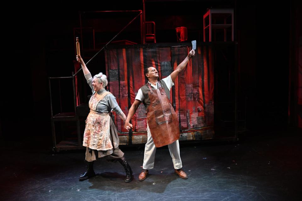 Rachael Warren as Mrs. Lovett and Erick Pinnick as Sweeney Todd in Trinity Repertory Company's final production of the season, "Sweeney Todd: The Demon Barber of Fleet Street."