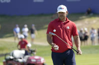 United States' Brooks Koepka walks off the 16th green during a practice round ahead of the Ryder Cup at the Marco Simone Golf Club in Guidonia Montecelio, Italy, Tuesday, Sept. 26, 2023. The Ryder Cup starts Sept. 29, at the Marco Simone Golf Club. (AP Photo/Alessandra Tarantino)