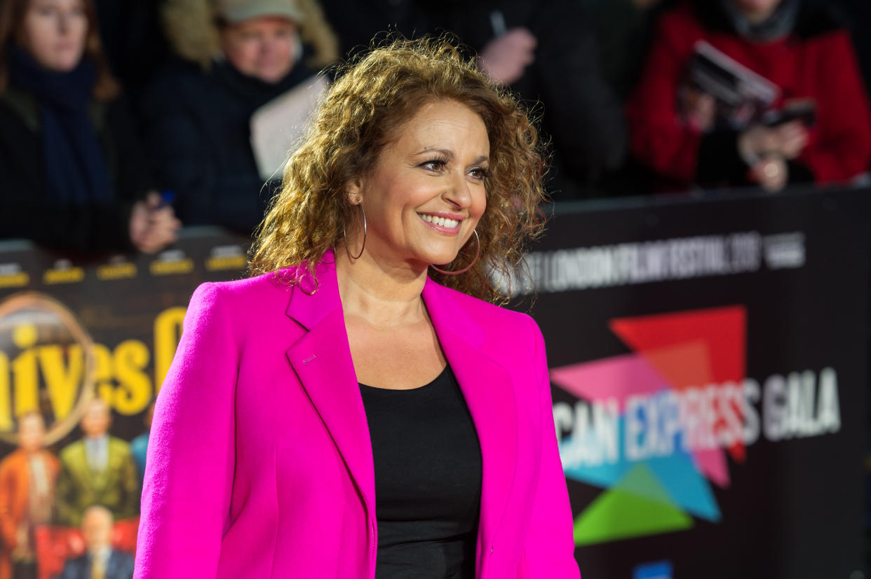 Nadia Sawalha attends the European film premiere of 'Knives Out' at Odeon Luxe, Leicester Square during the 63rd BFI London Film Festival American Express Gala on 08 October, 2019 in London, England. (Photo by WIktor Szymanowicz/NurPhoto via Getty Images)