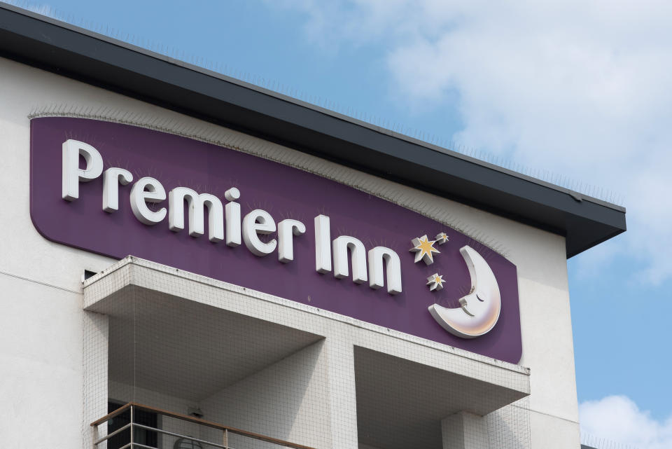 SOUTHEND ON SEA, ENGLAND - MAY 08: A general view of a Premier Inn sign on May 8, 2018 in Southend on Sea, England. (Photo by John Keeble/Getty Images)