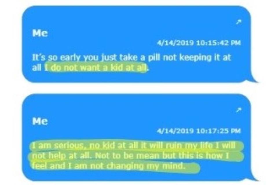 Brandon Theesfeld mostly ignored Ally Kostial's texts, say her friends, but when he did text back, he was clear and concise about his decision. He did not want a child and wanted Ally to terminate the pregnancy.  / Credit: Lafayette County DA's Office