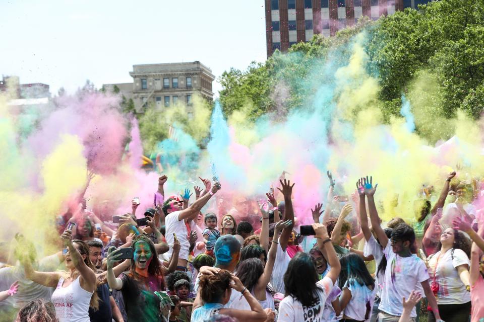 New Jersey, June 2019: People take part in the Holi celebrations in Hoboken, New Jersey—Photo by Atilgan Ozdil/Anadolu Agency/Getty Images | Getty Images—2019 Anadolu Agency