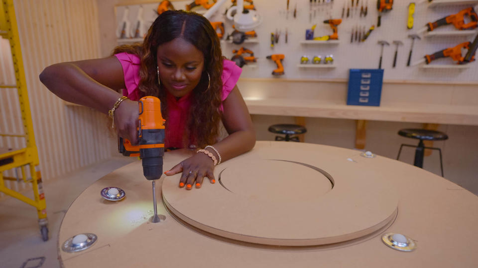 Ati Williams shows off her construction skills in Episode One of 