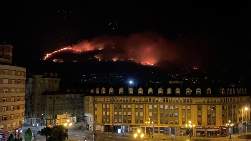 Wildfire burns Naranco mountain, near Oviedo