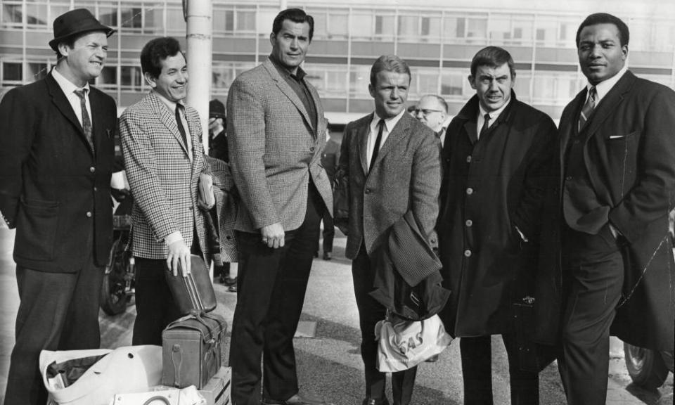 The stars of The Dirty Dozen: Ralph Meeker, Trini Lopez, Clint Walker, Richard Jaeckel, Robert Phillips And Jim Brown