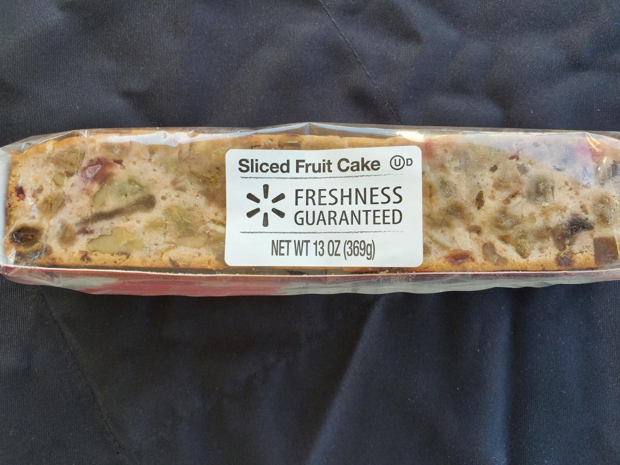 Walmart fruitcake. $4.00 for 13 ounces.