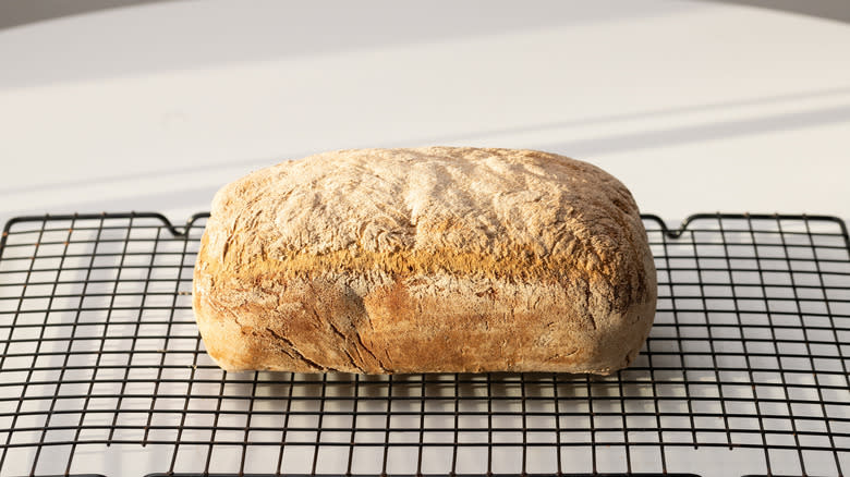 buckwheat loaf on cooling rack