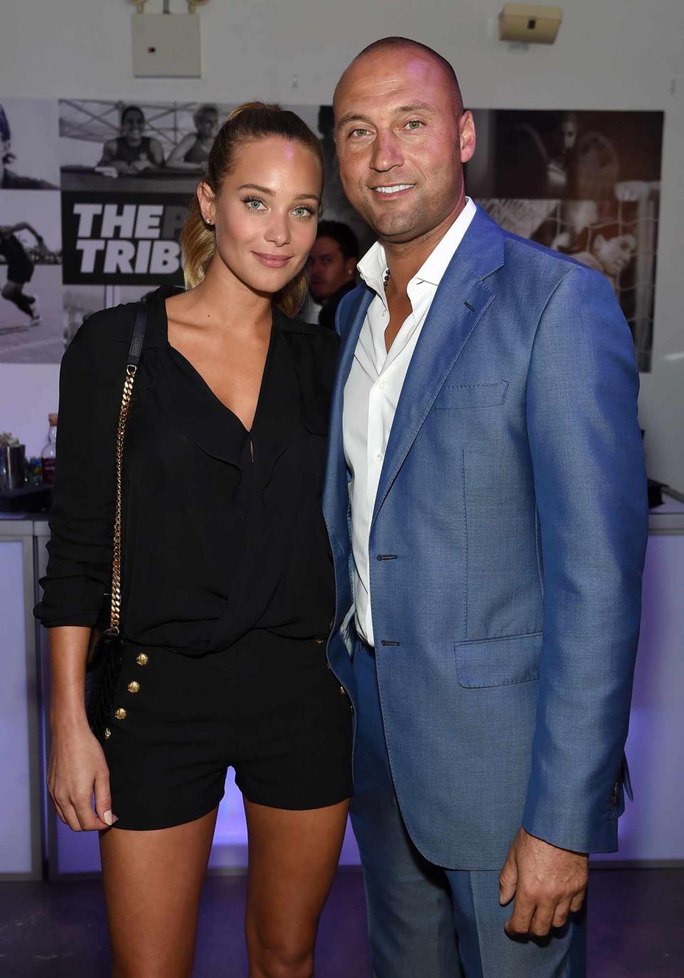 Hannah Davis and Baseball player Derek Jeter and and founding publisher of The Players' Tribune attend the Player's Tribune party to celebrate women in sports and the 2015 U.S. Open on August 24, 2015 in New York City