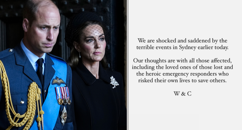 Prince William and Princess Catherine pictured (left) and their statement (right)
