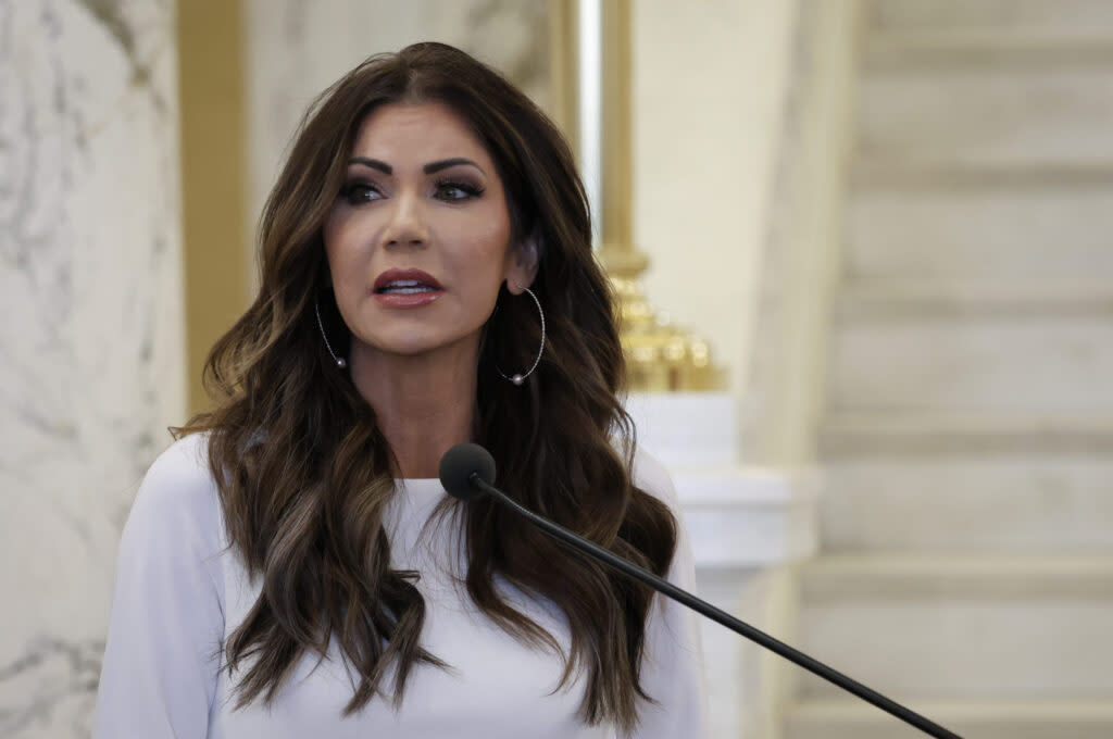 Gov. Kristi Noem speaks during a bill-signing ceremony March 6, 2024, at the Capitol in Pierre. (David Bordewyk/South Dakota NewsMedia Association)