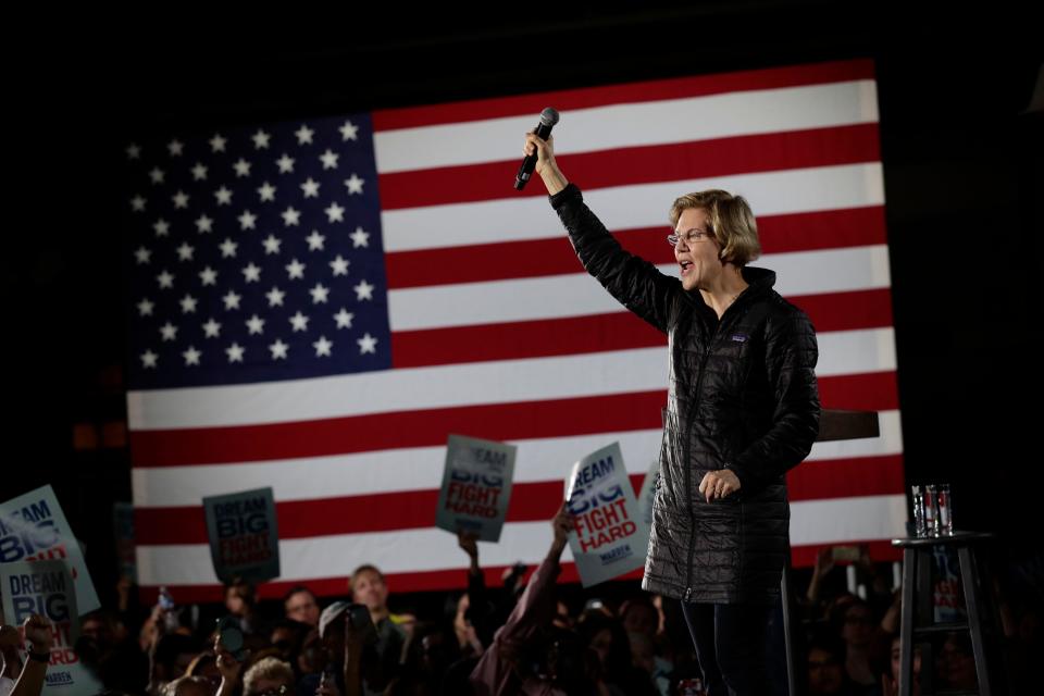 Democratic presidential candidate Sen. Elizabeth Warren, D-Mass., addresses supporters during a town hall in San Antonio Feb. 27, 2020.