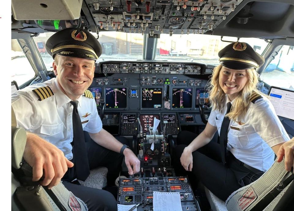 Brent and Kelly Knoblauch are married Delta Air Lines pilots and commanded a Boeing 737 together for the first time in January.