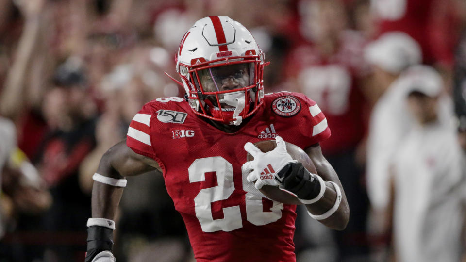 Nebraska running back Maurice Washington (28) runs for a touchdown against Northern Illinois, during the first half of an NCAA college football game in Lincoln, Neb., Saturday, Sept. 14, 2019. (AP Photo/Nati Harnik)