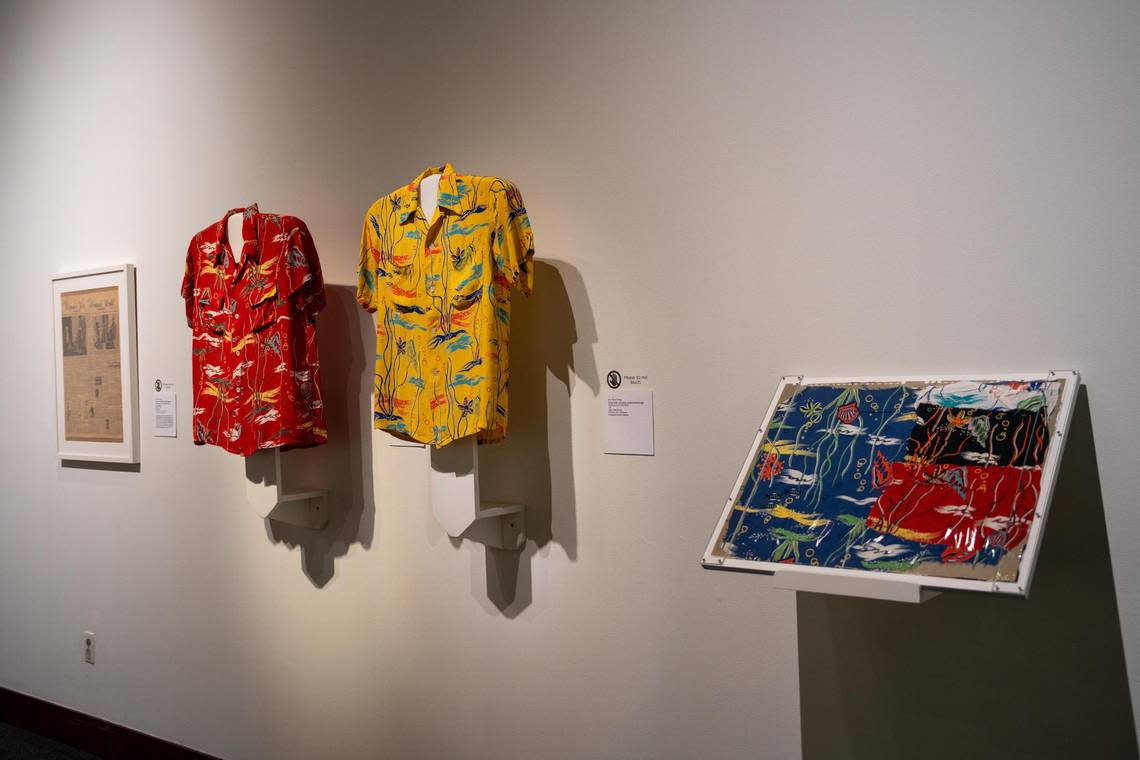 At the Washington State History Museum, John “Keoni” Meigs’ Aloha Shirts are on display along with color swatches, original sketches and paintings that Meigs created.