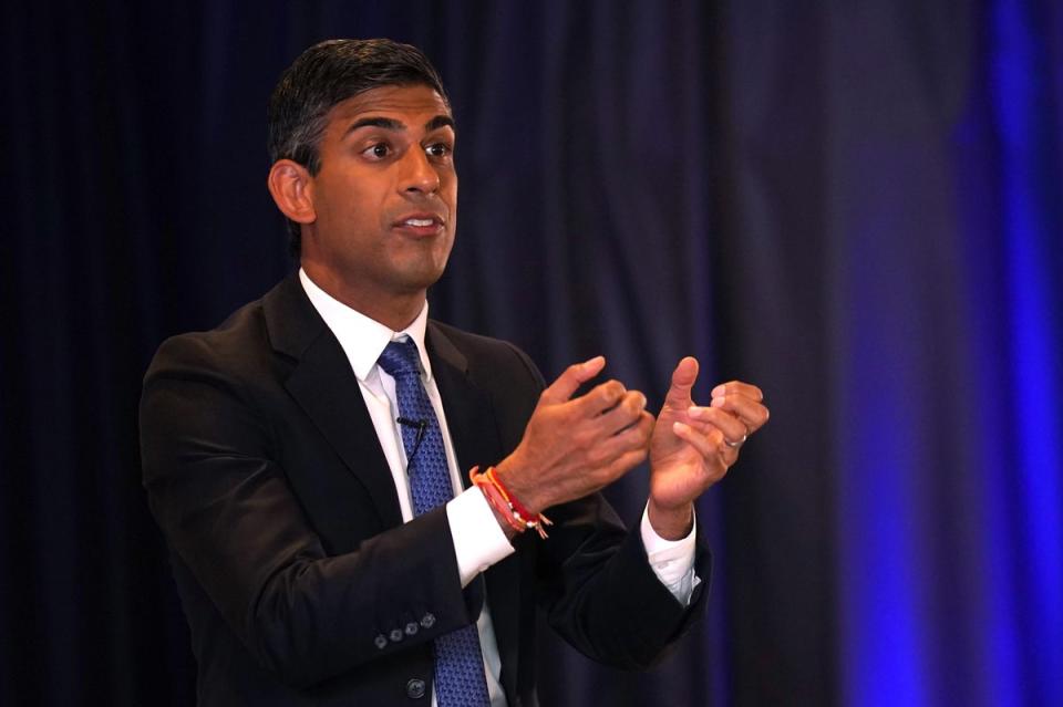 Rishi Sunak speaks during a hustings event at the Culloden Hotel in Belfast (Niall Carson/PA) (PA Wire)