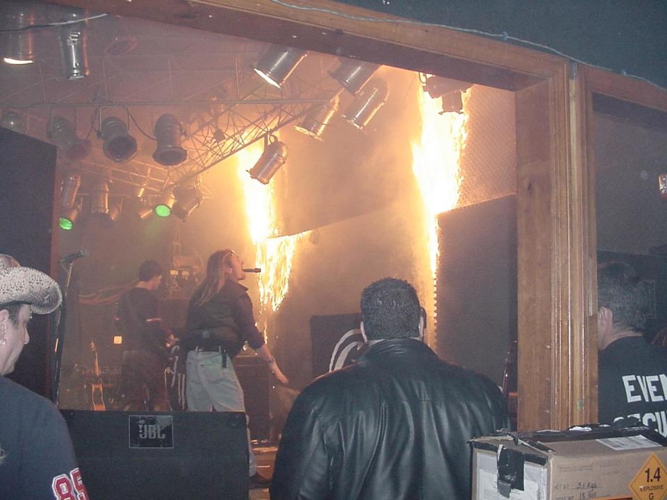 The pyrotechnics ignited the walls on either side of the stage and within seconds flames spread along the foam that lined the walls and ceiling of the club intended to dampen sound.  / Credit: Dan Davidson