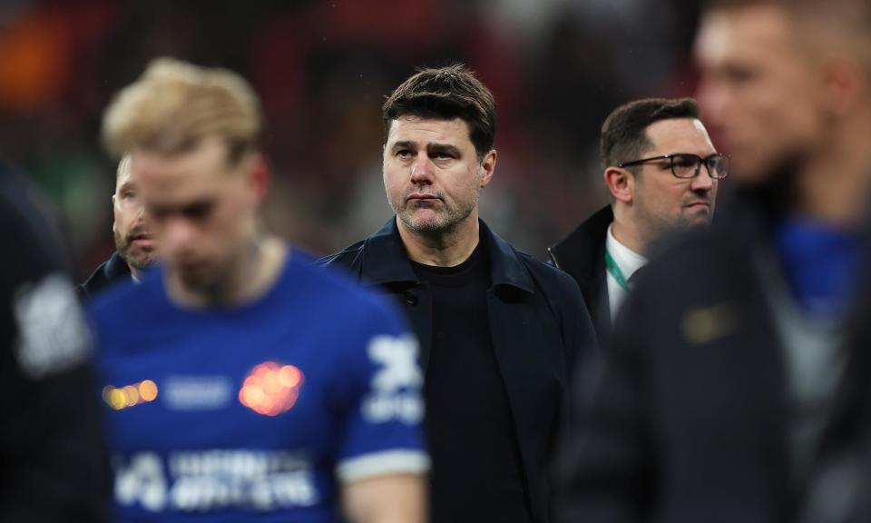 <span>Mauricio Pochettino pauses for thought after <a class="link " href="https://sports.yahoo.com/soccer/teams/chelsea/" data-i13n="sec:content-canvas;subsec:anchor_text;elm:context_link" data-ylk="slk:Chelsea;sec:content-canvas;subsec:anchor_text;elm:context_link;itc:0">Chelsea</a>’s defeat in the Carabao Cup final.</span><span>Photograph: Chris Lee/Chelsea FC/Getty Images</span>