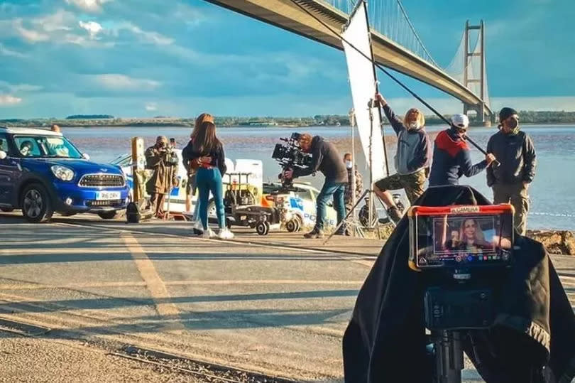 A BBC television crew filming at Hessle Foreshore for The Syndicate