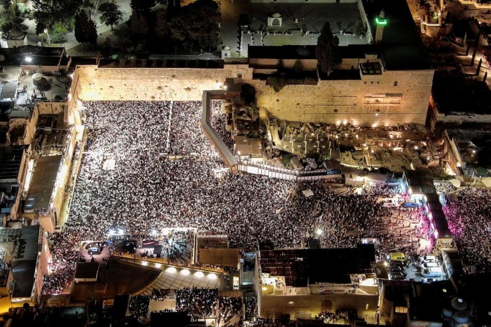 Jewish worshippers take part in Slichot, a prayer in which Jews offer repentance (REUTERS)