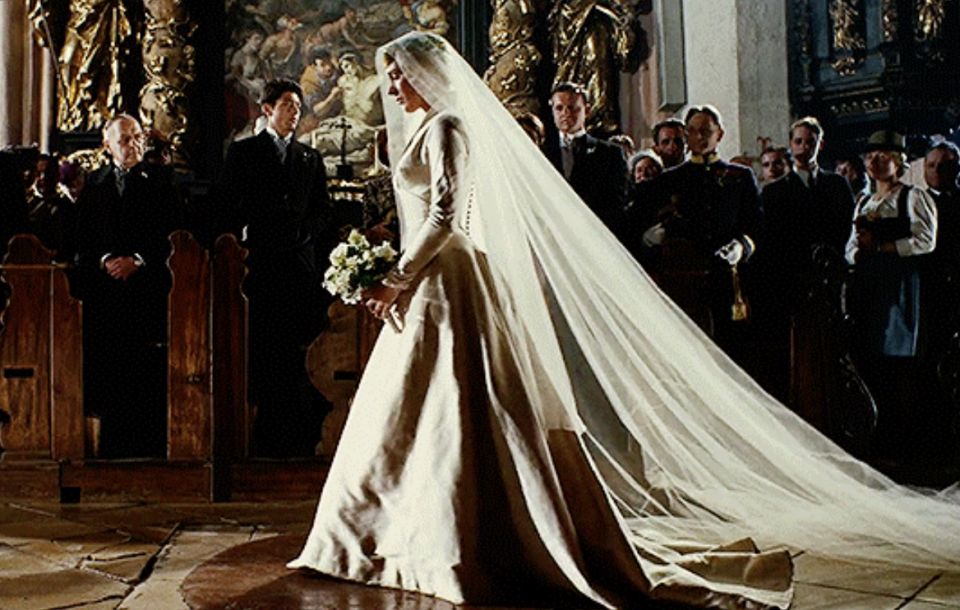 A bride walking down the aisle.