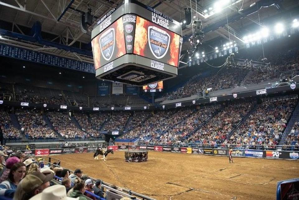 Rupp Arena, normally a venue used for basketball games and concerts, will host the Professional Bull Riders’ (PBR) Pendleton Whisky Velocity Tour this weekend. Among other changes, this calls for at least 400 cubic yards of dirt to be evenly spread over Rupp Arena’s concrete floor.