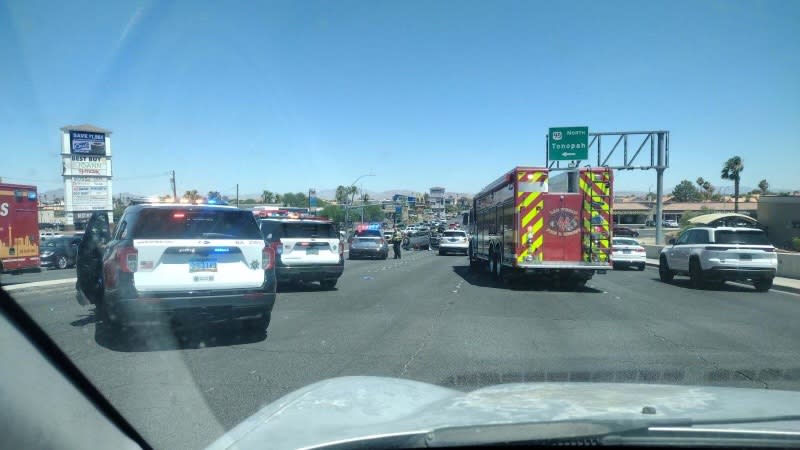 On Sunday around 1:30 p.m., Nevada State police responded to a report of a crash on Lake Mead Boulevard over the U.S. 95 overpass. NSP said multiple vehicles were involved in the crash. (KLAS)