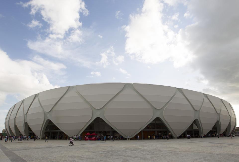 The stadium is the eighth of the 12 World Cup stadiums to be officially handed over, with construction still underway in Curitiba and Sao Paulo, which will host the opening match on June 12. (Bruno Kelly/Reuter)