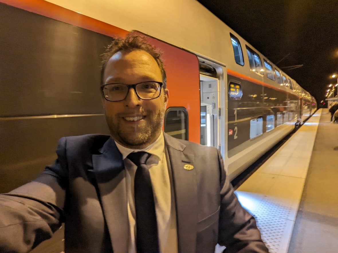 Daniel Côté, the mayor of Gaspé, is being lauded after, during a work trip to France, he came to the rescue of a train conductor who was being assaulted by a passenger. (Daniel Côté/Facebook - image credit)